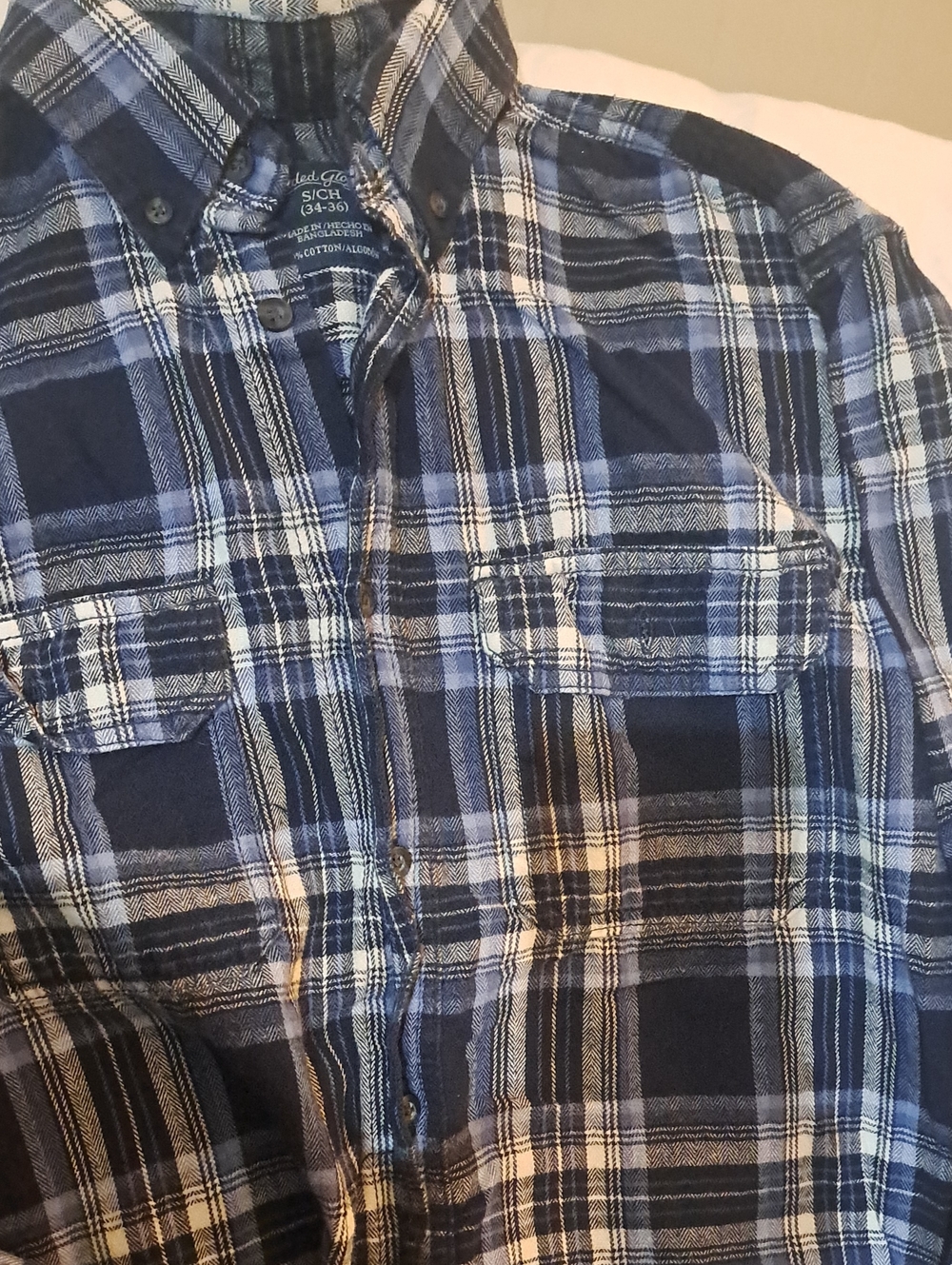 Faded Glory Blue and White Plaid Button-Down Shirt